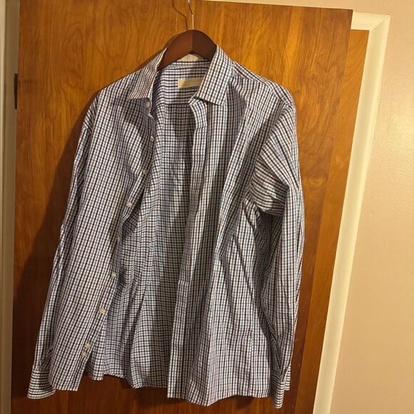 Michael Kors Men's Slim Fit Long Sleeve Button Front Shirt 17 Multicolor Plaid - Picture 1 of 4
